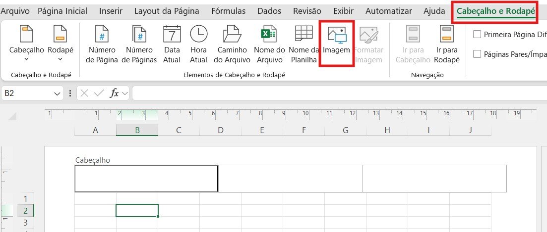 Modelo de cabeçalho e rodapé no Excel