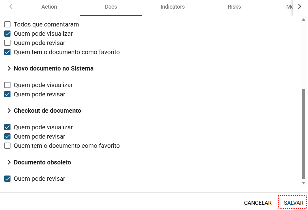 Como configurar as notificações do Docs nas Configurações Clássicas?