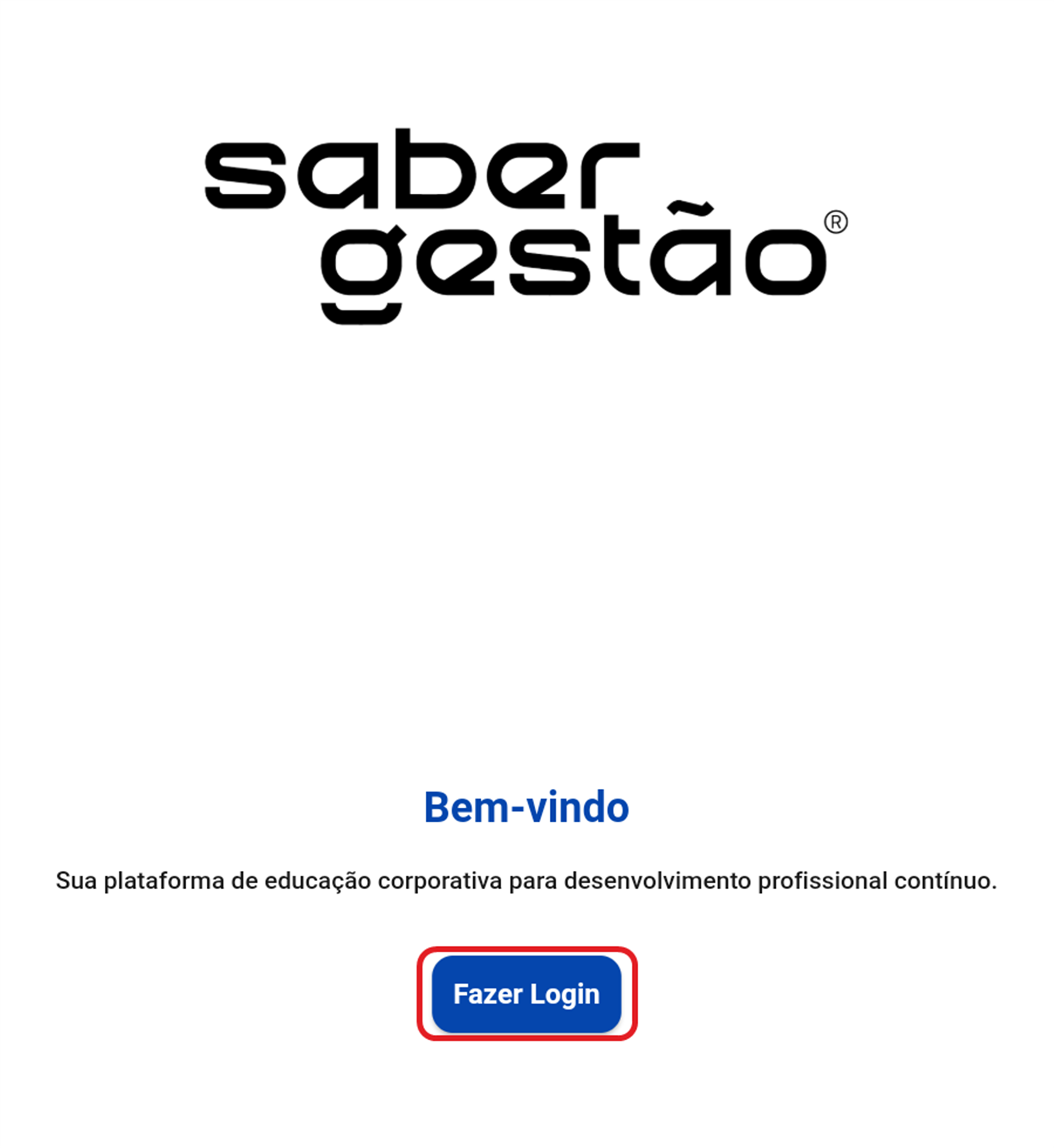 Tela de boas-vindas do app com o botão Fazer Login