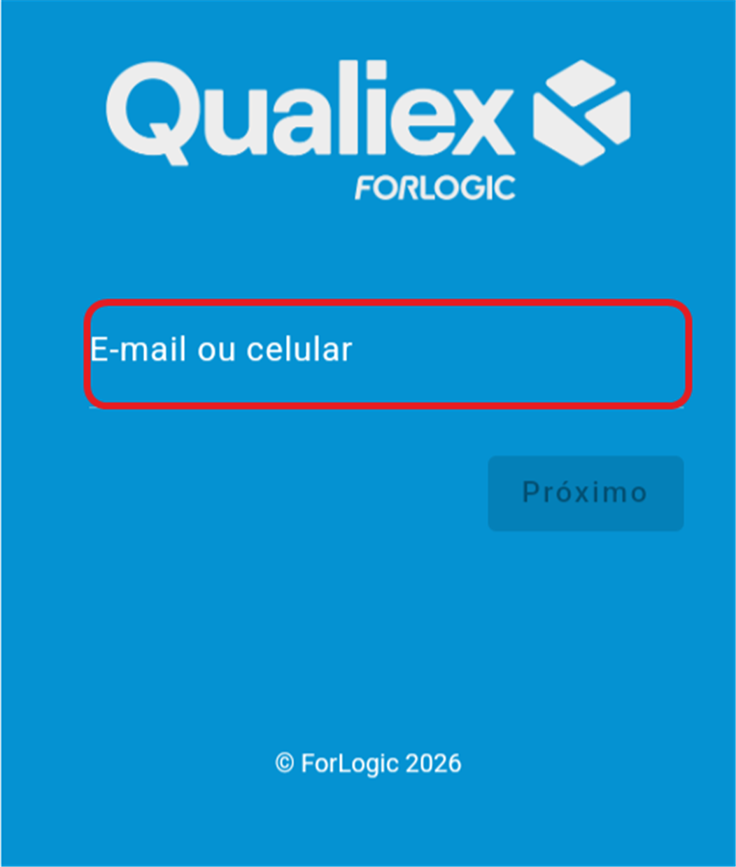 Formulário de login com o campo E-mail ou celular