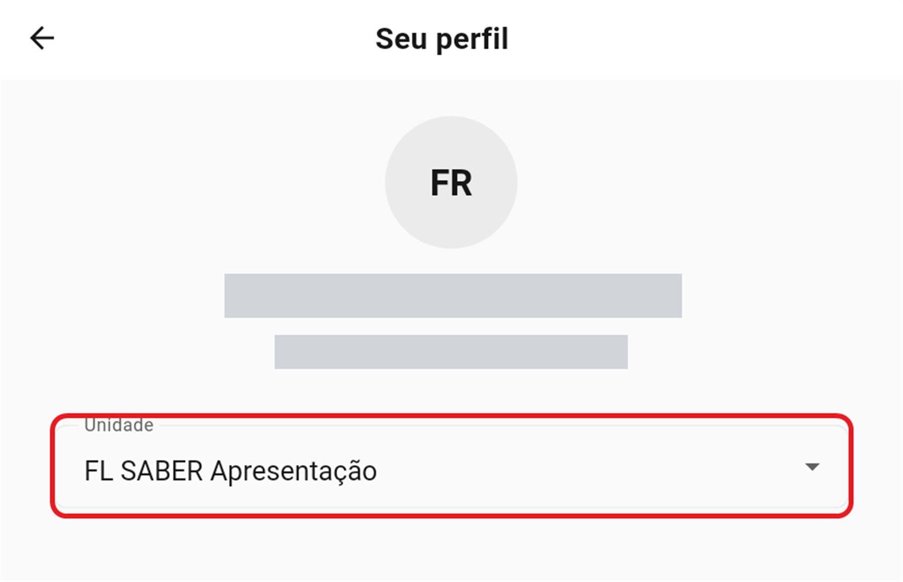 Tela "Seu perfil" com o campo Unidade