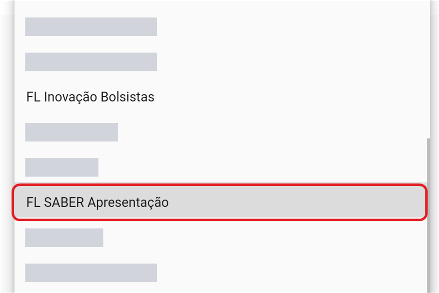 Lista de unidades aberta, com a unidade atual destacada