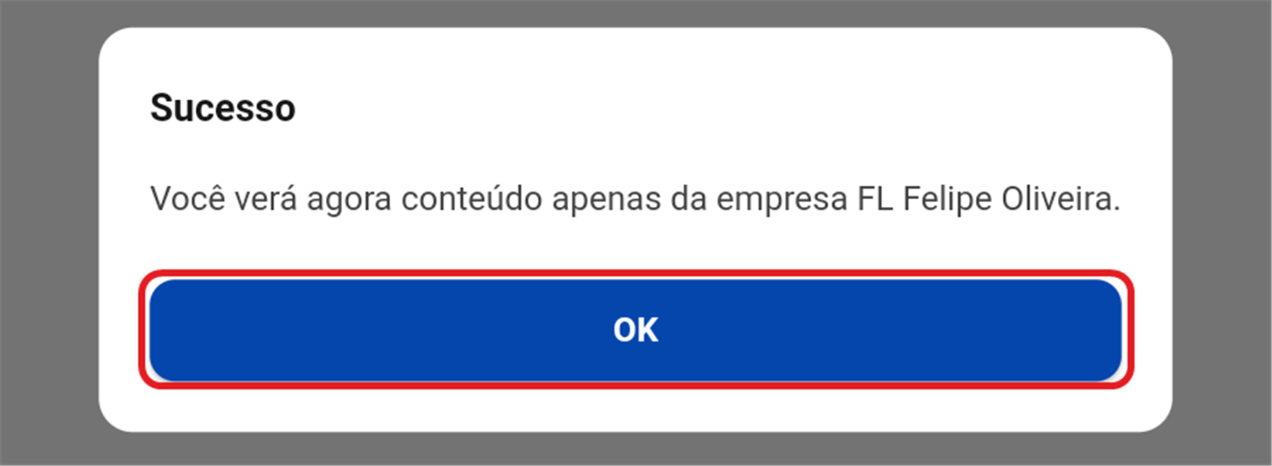 Aviso de sucesso confirmando a troca de unidade