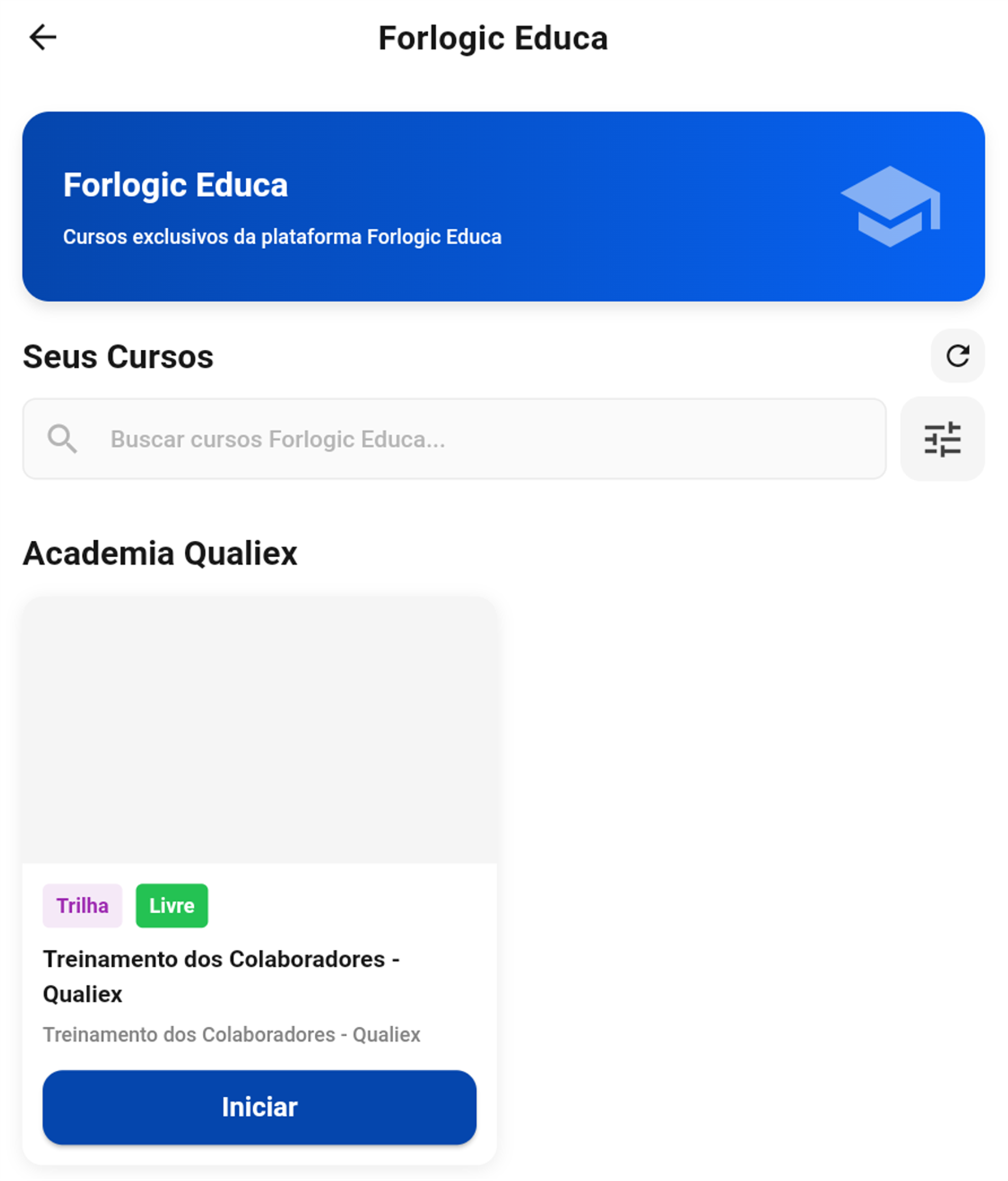 Tela do Forlogic Educa com o banner e as categorias