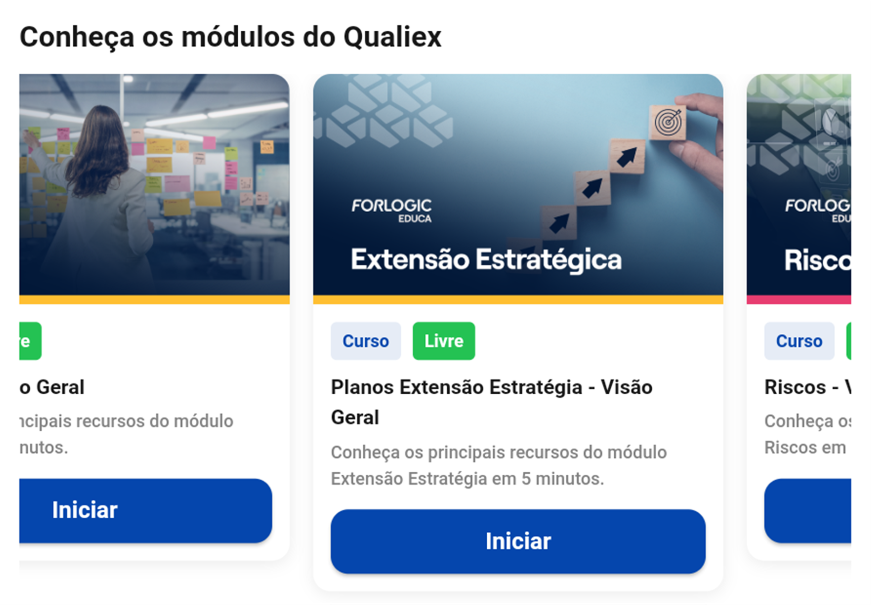 Categoria do Forlogic Educa com a rolagem lateral revelando mais cursos