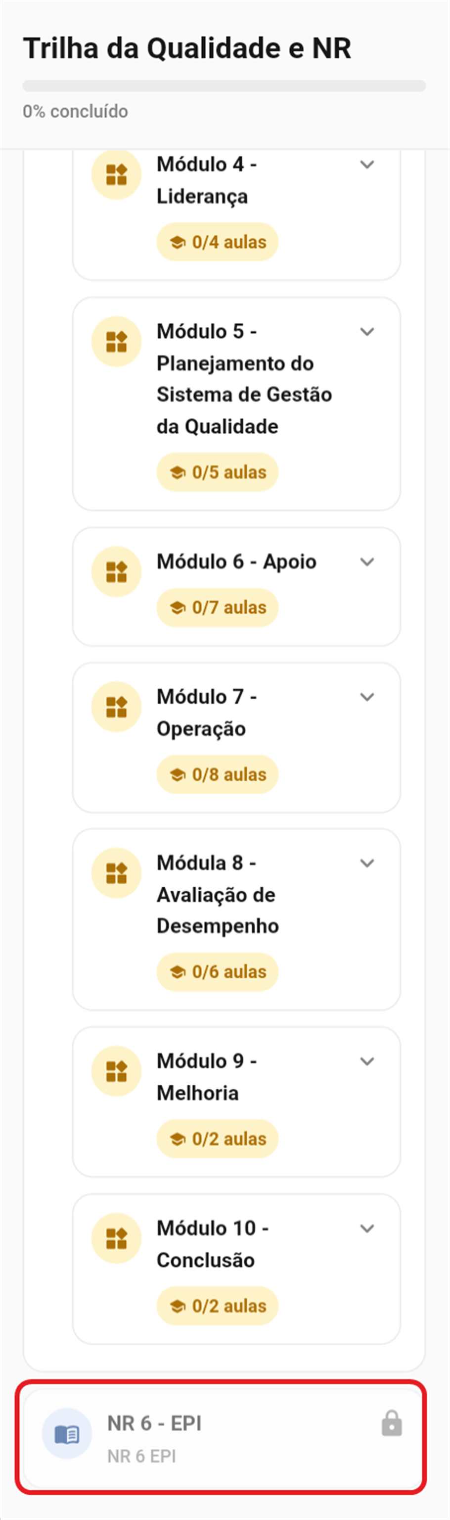 Trilha com um curso bloqueado por cadeado