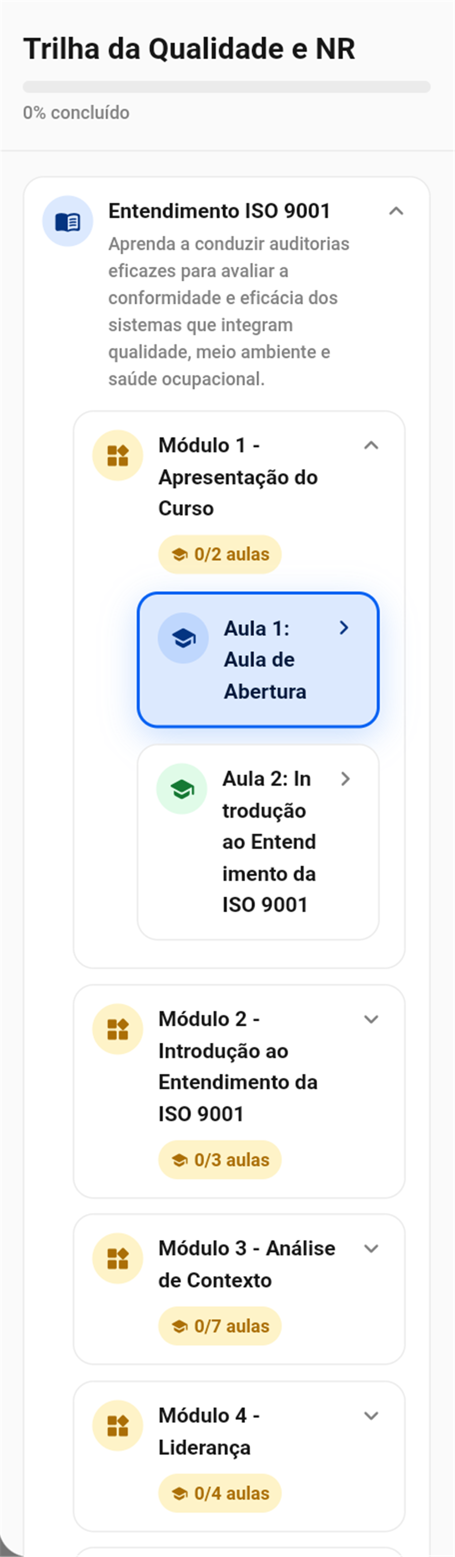 Painel Aulas aberto sobre a aula