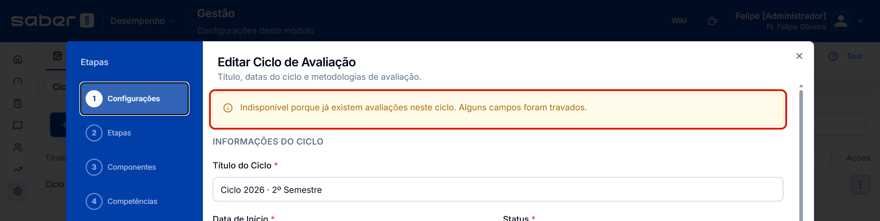 Edicao travada porque ja existem avaliacoes