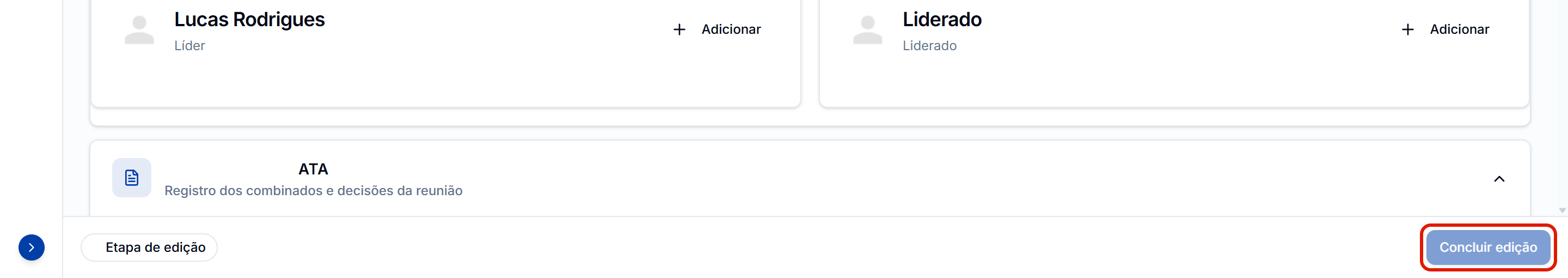 Aviso de que a reuniao esta em edicao