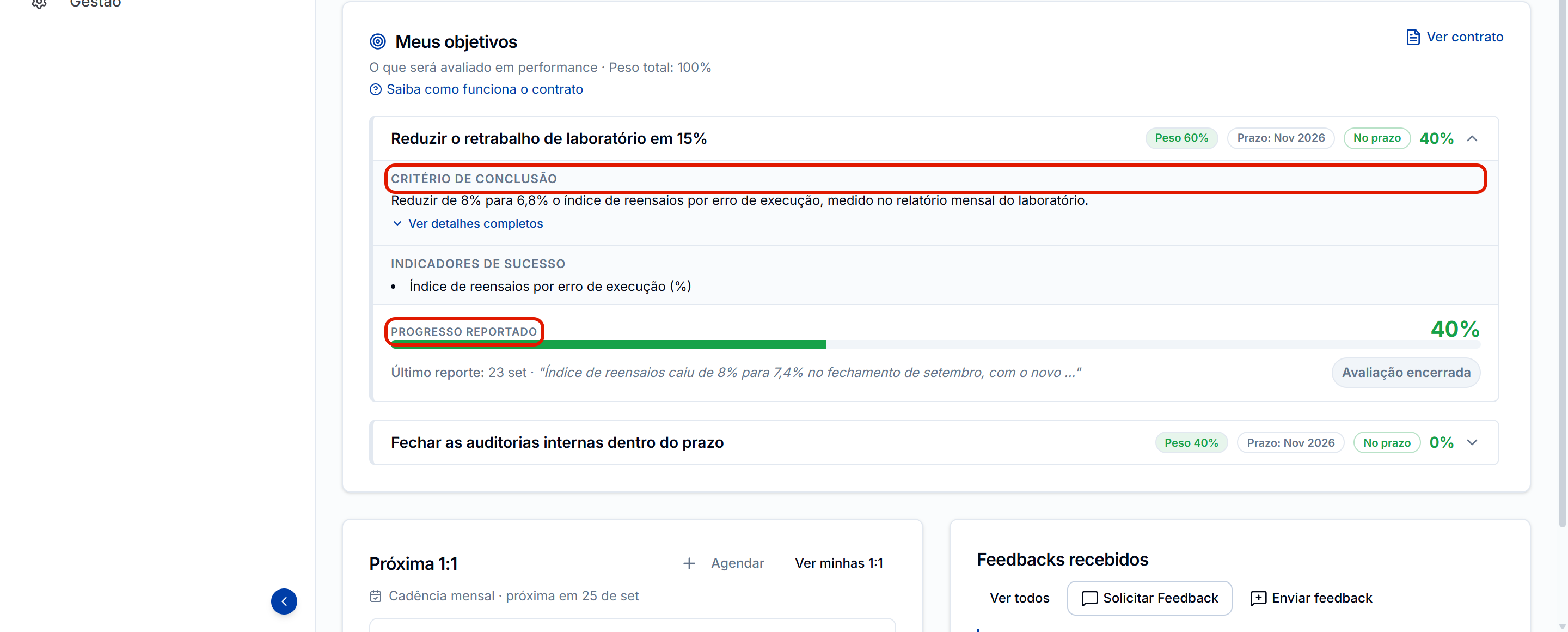 Objetivo expandido com criterio e progresso
