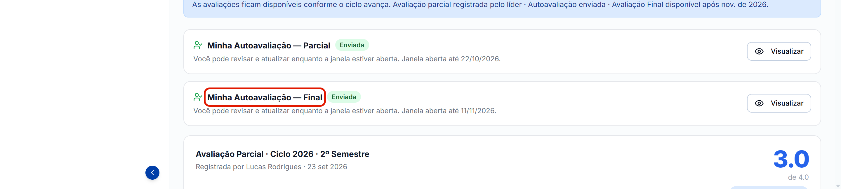 Cartoes de autoavaliacao parcial e final