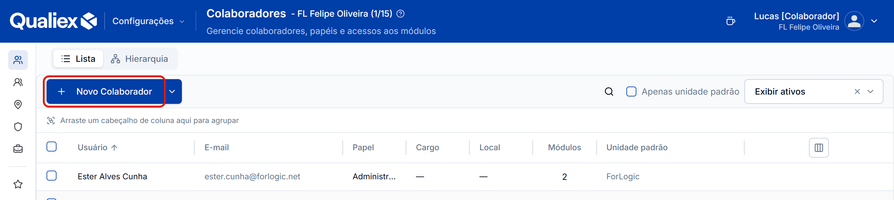 Configuracoes colaboradores