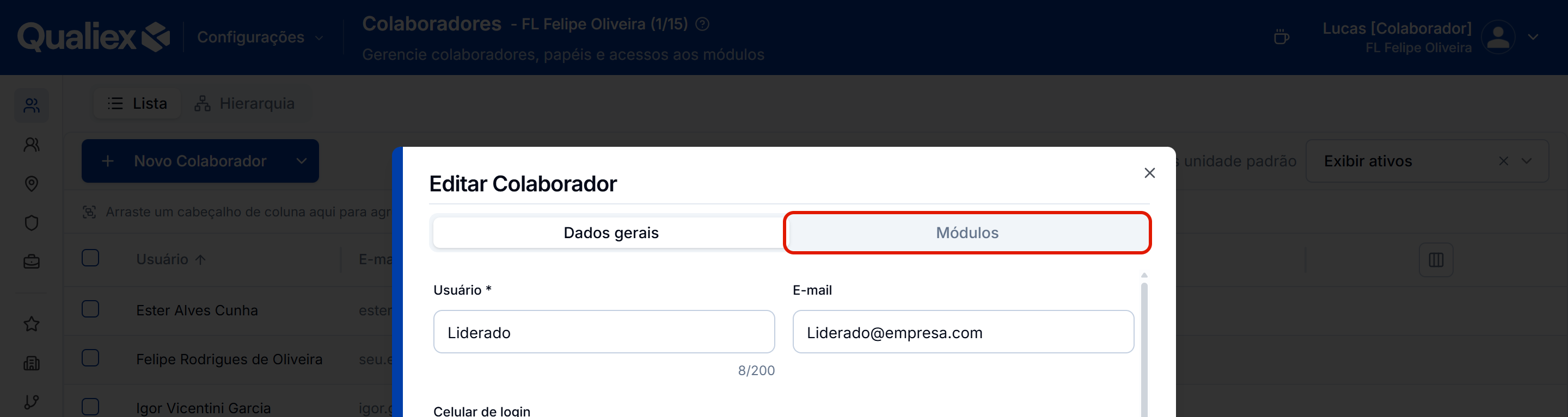 Editar colaborador dados gerais