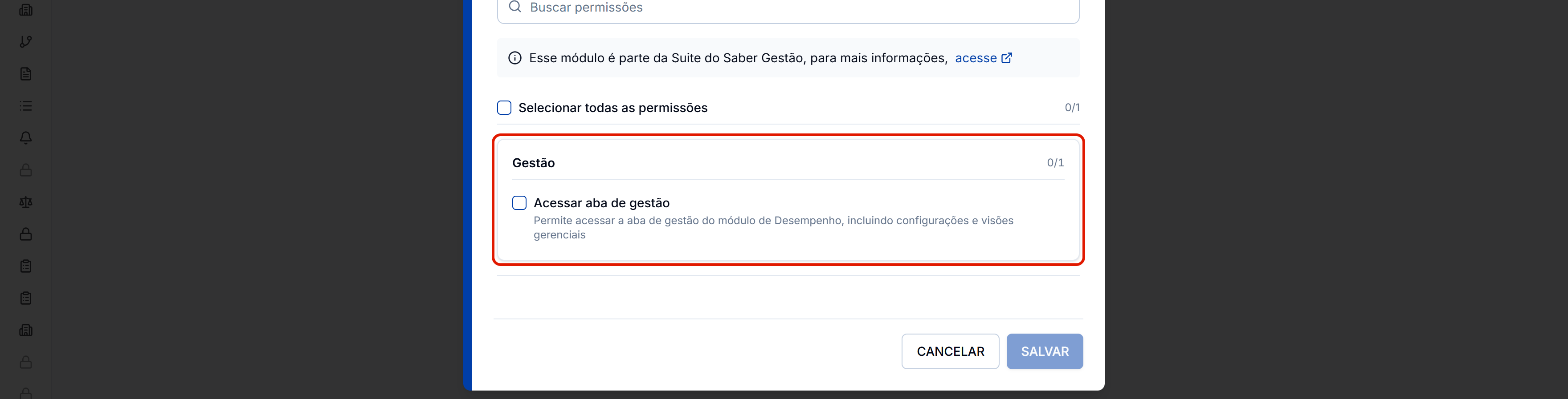 Permissao acessar aba de gestao do desempenho