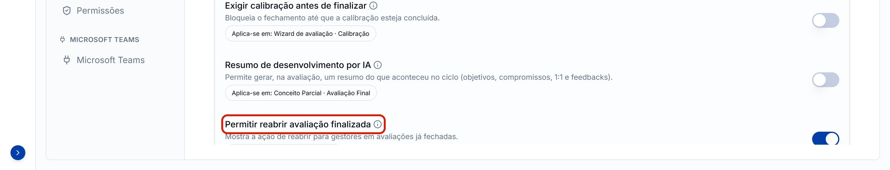 Regras de fluxo da avaliacao