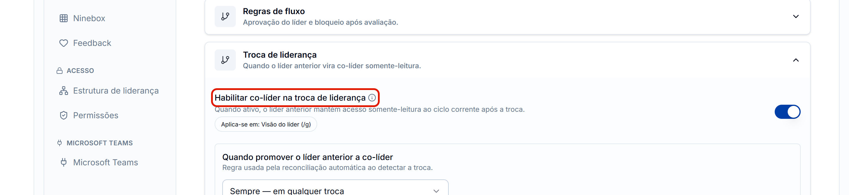 Troca de lideranca com co lider
