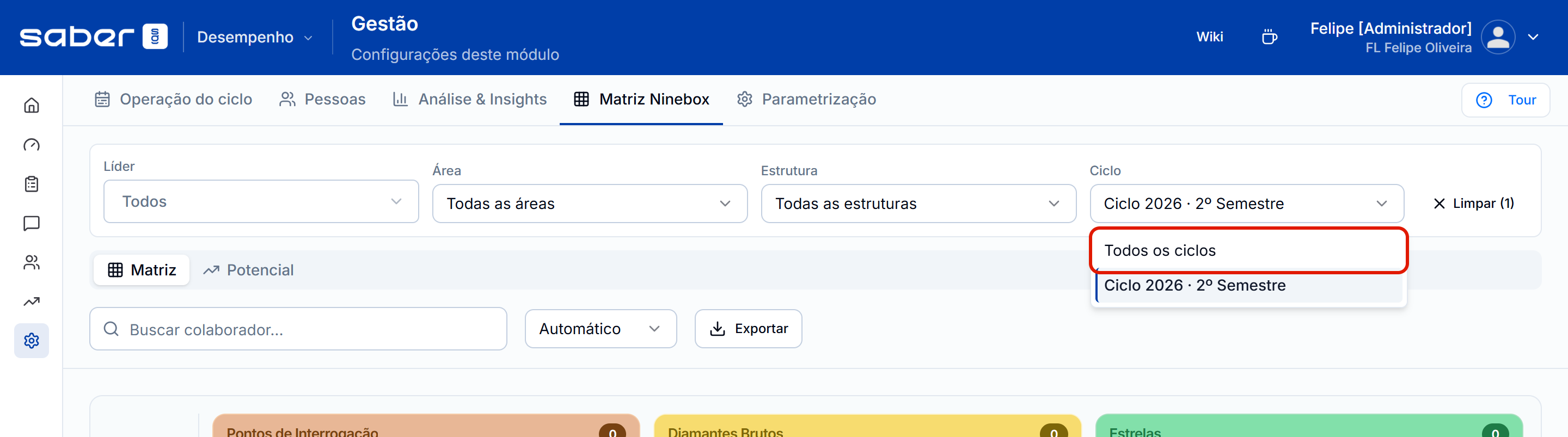 Filtro de ciclo da ninebox com todos os ciclos