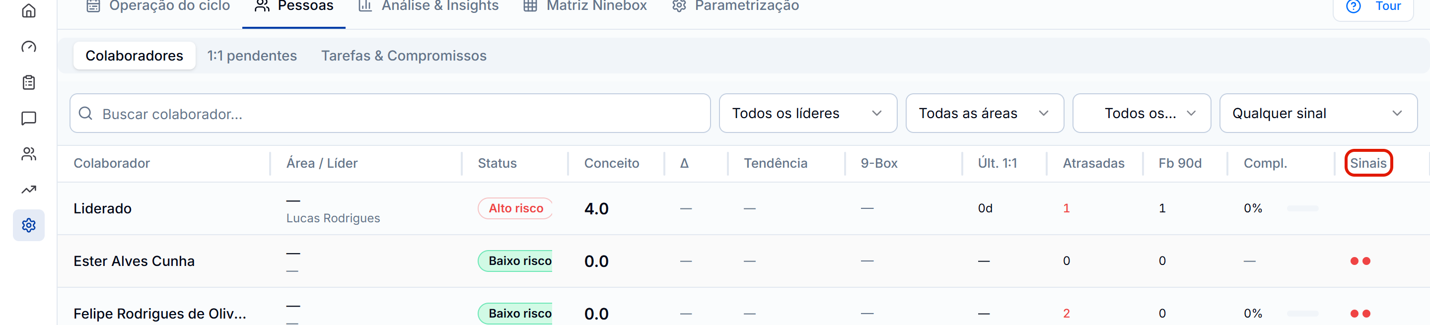 Lista de colaboradores com doze colunas