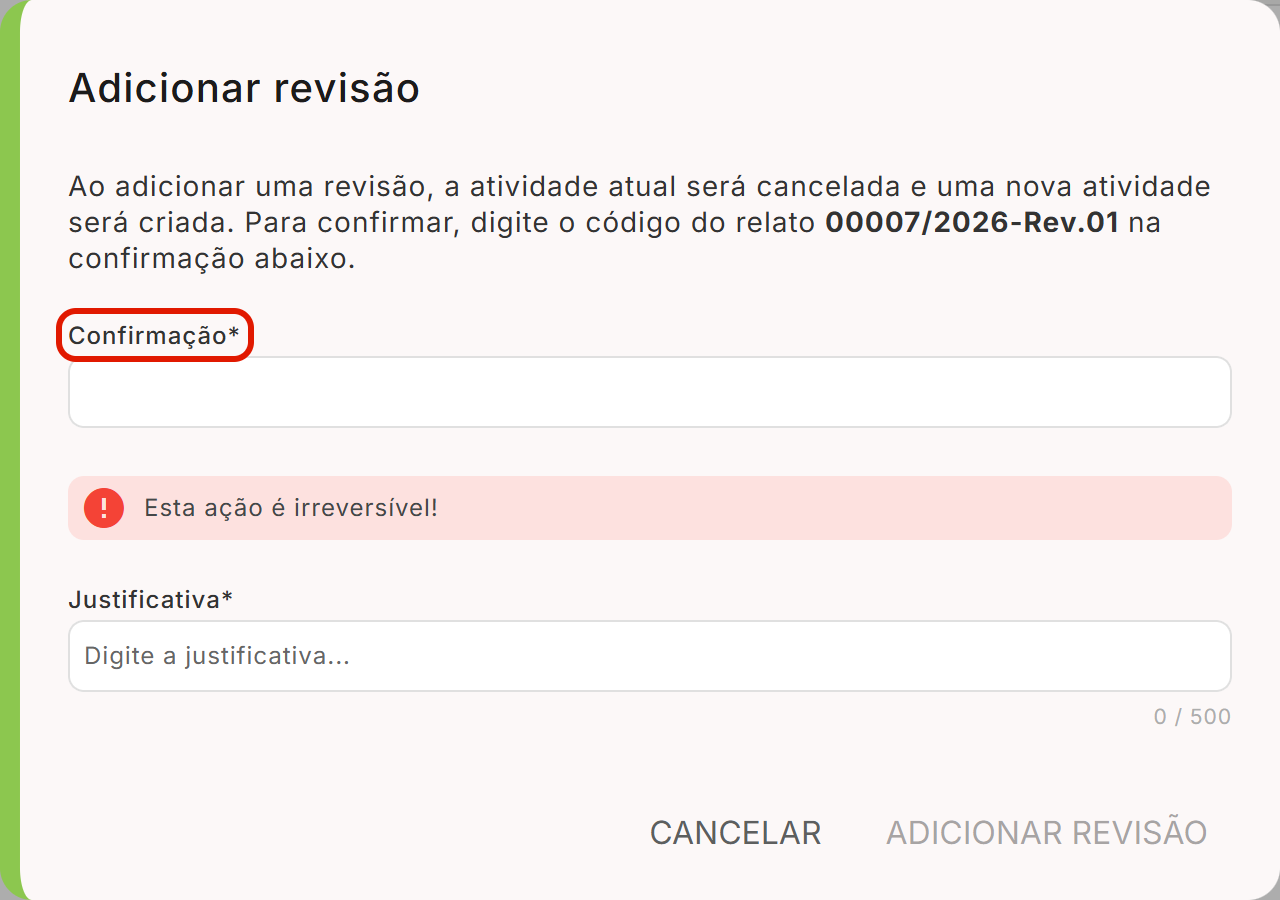 Dialogo adicionar revisao