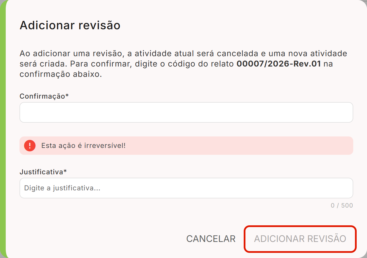 Botao adicionar revisao desabilitado
