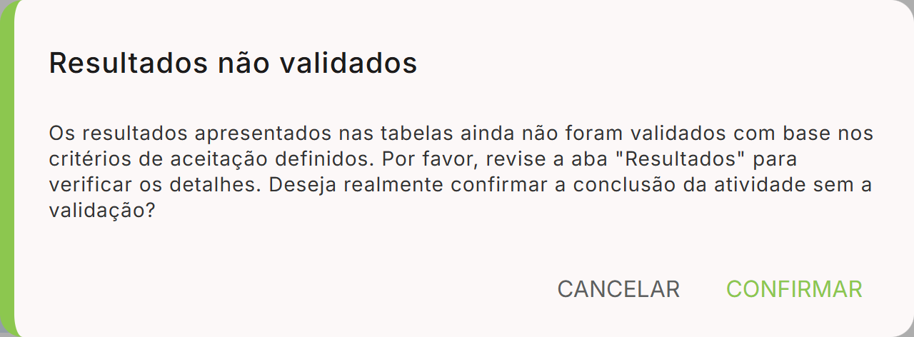 Dialogo resultados nao validados