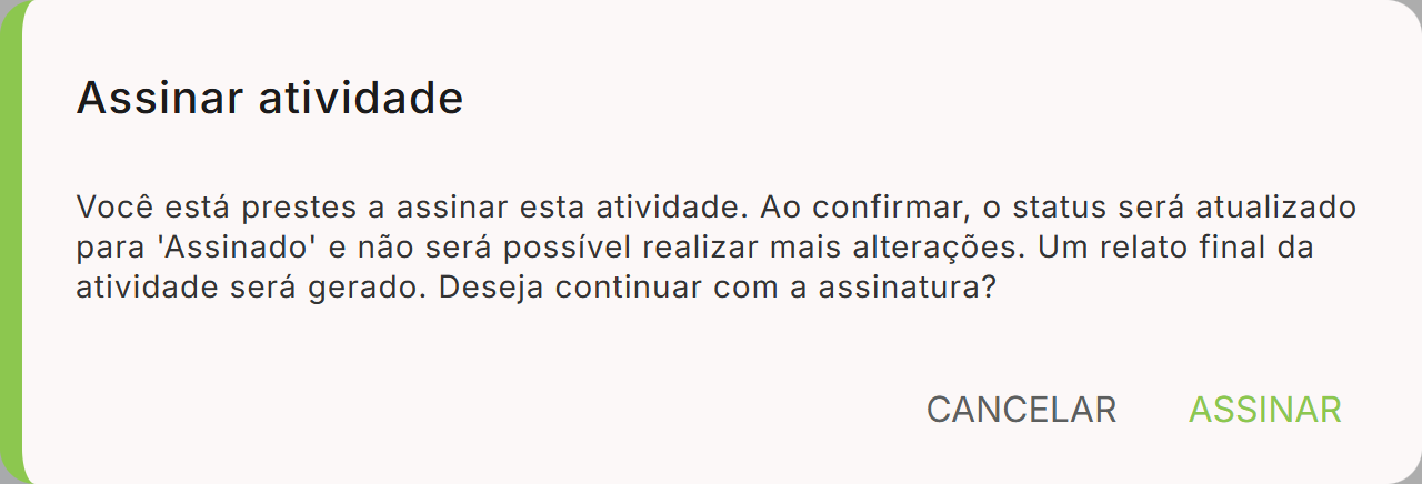 Dialogo assinar atividade