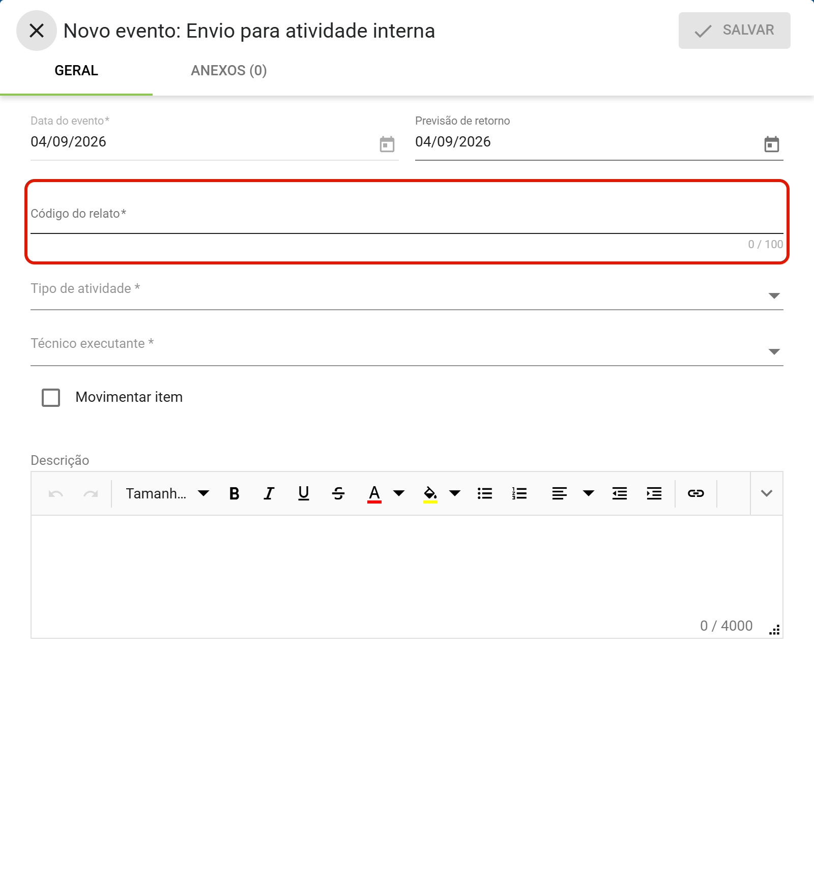 Codigo do relato sem asterisco