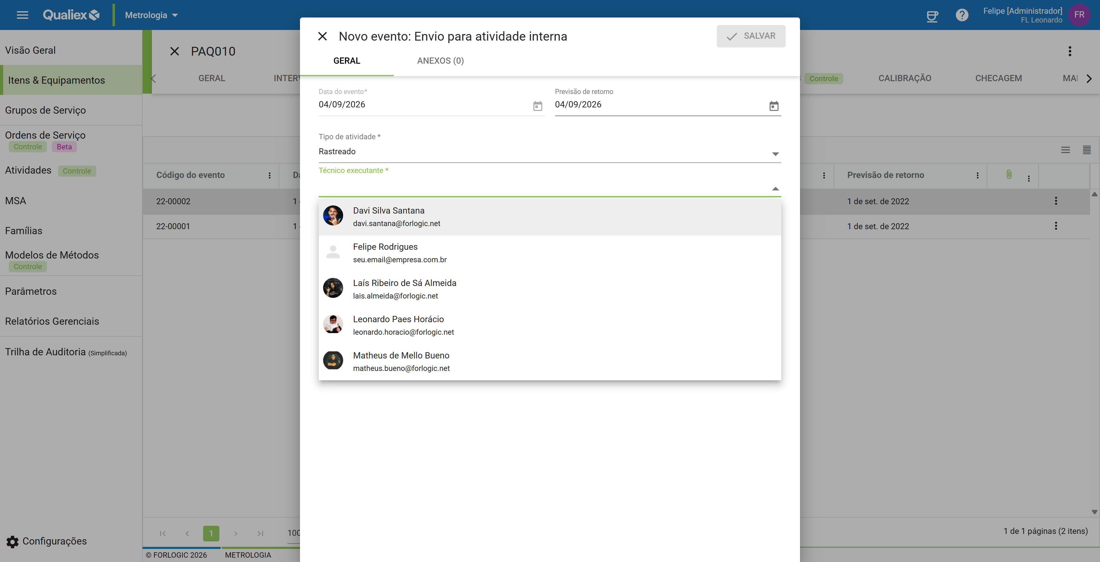Lista de tecnicos executantes