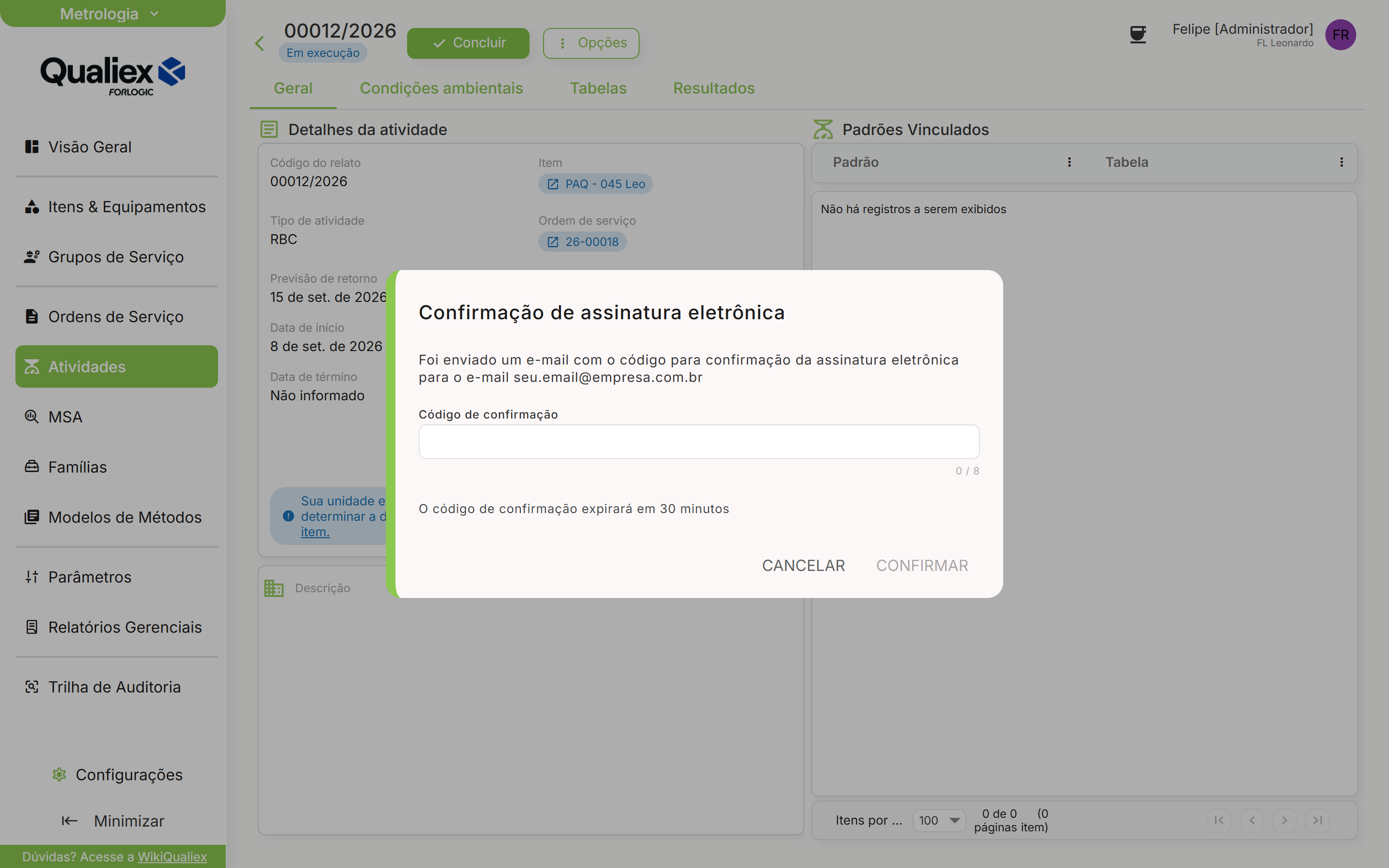 Atividade em aguardando assinatura