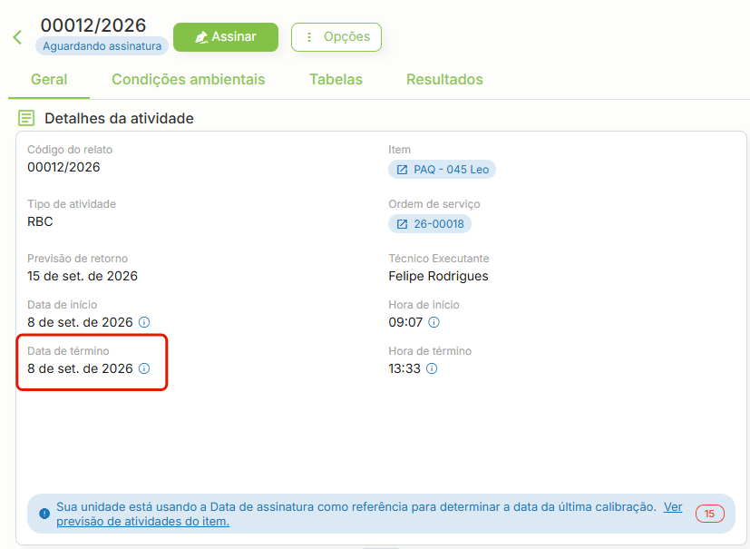 Datas de termino preenchidas