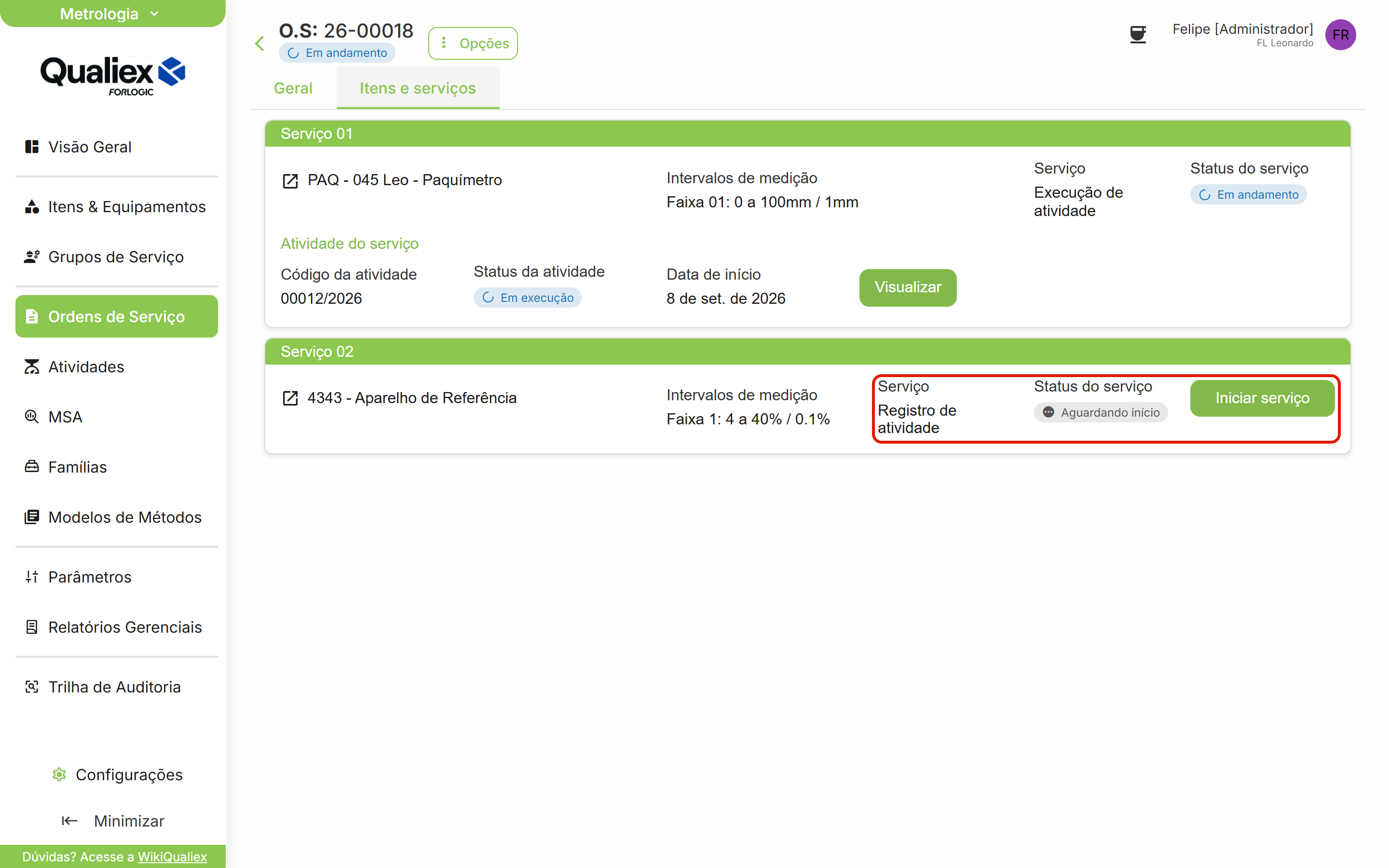 Item concluido na ordem de servico