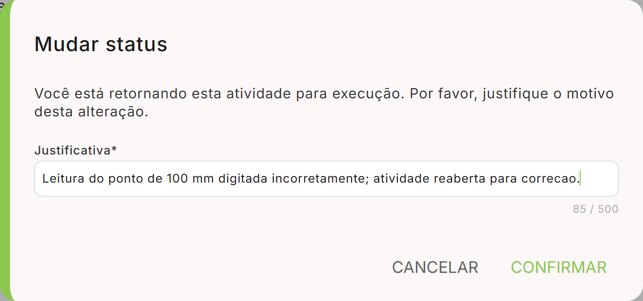 Justificativa preenchida