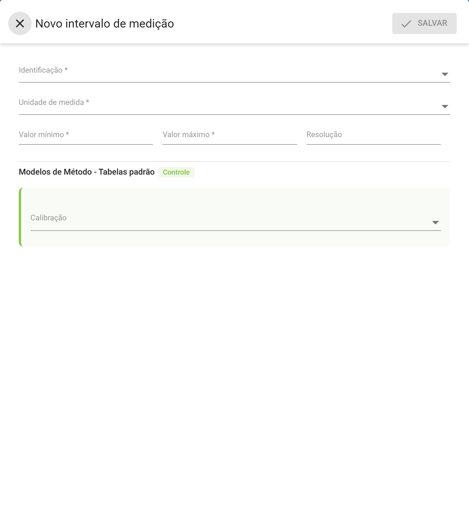 Formulario novo intervalo de medicao