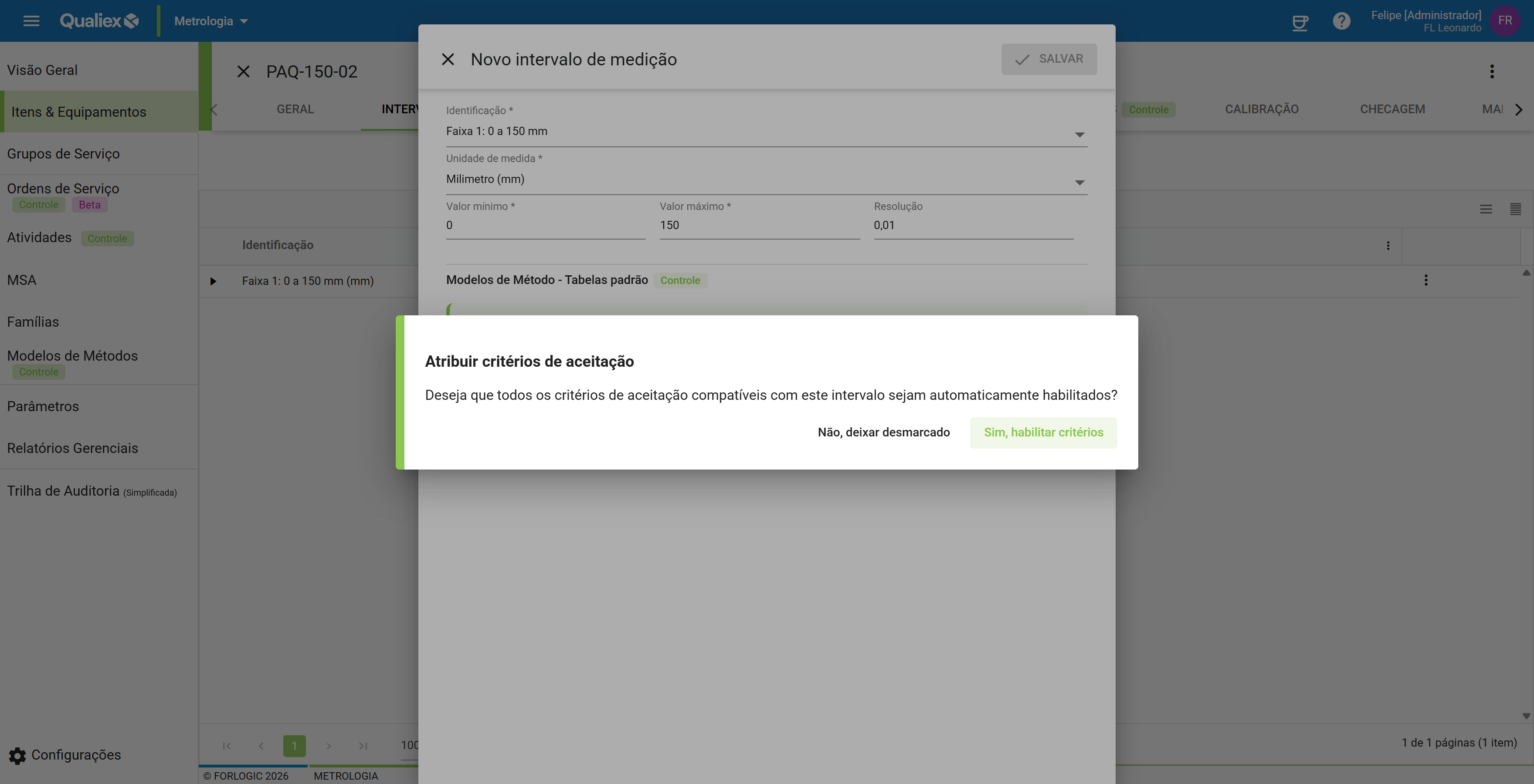 Dialogo atribuir criterios de aceitacao
