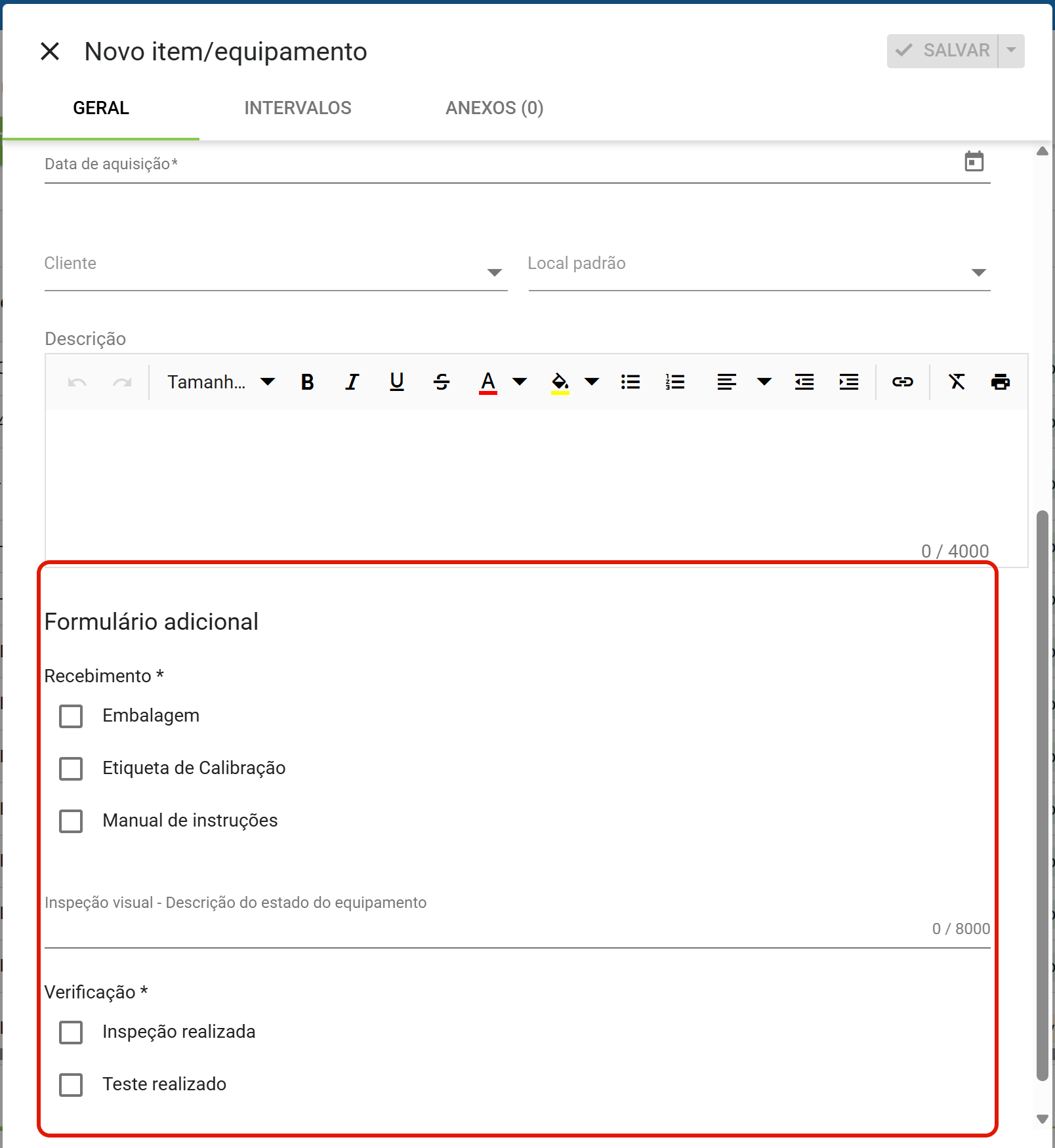 Passo8 formulario adicional abaixo da descricao