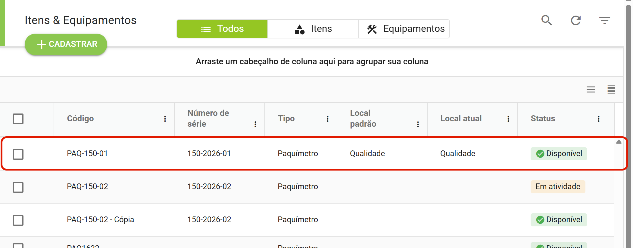 Item cadastrado na listagem