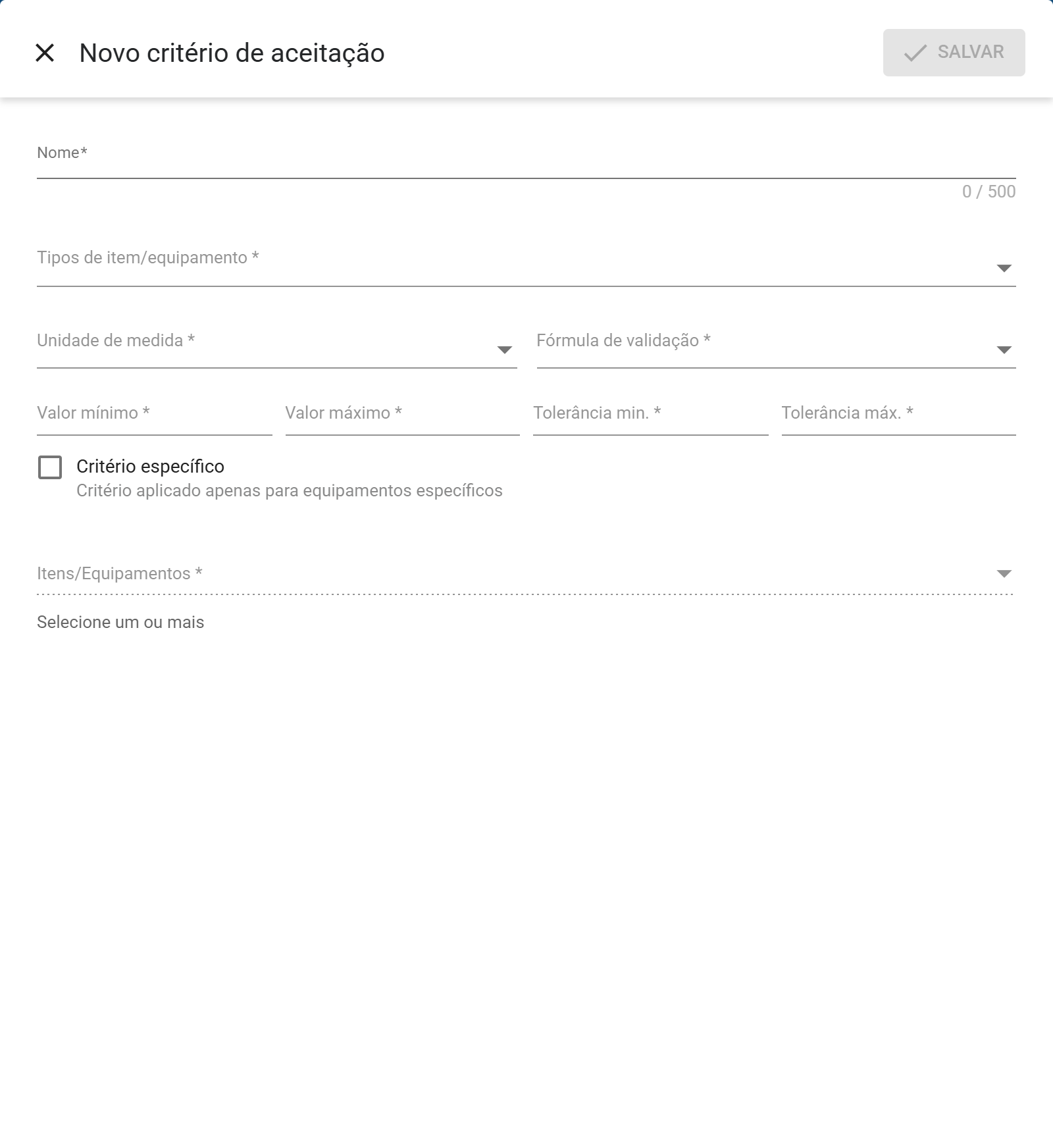 Formulario novo criterio de aceitacao