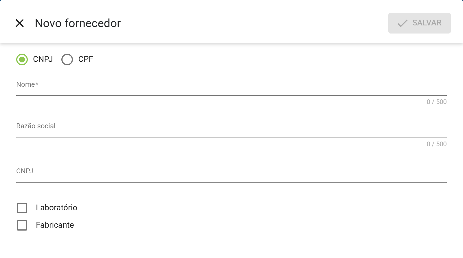 Formulario novo fornecedor
