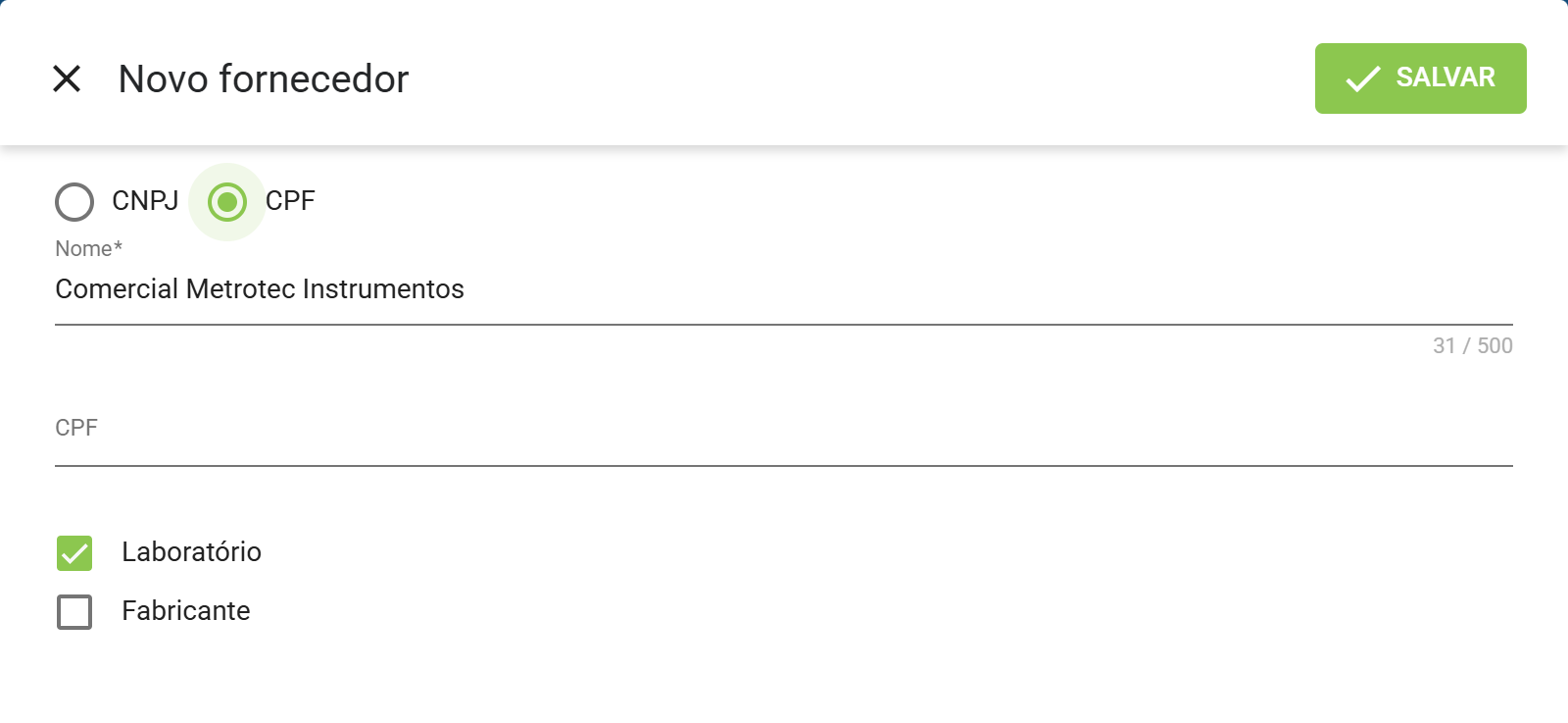 Formulario em cpf sem razao social