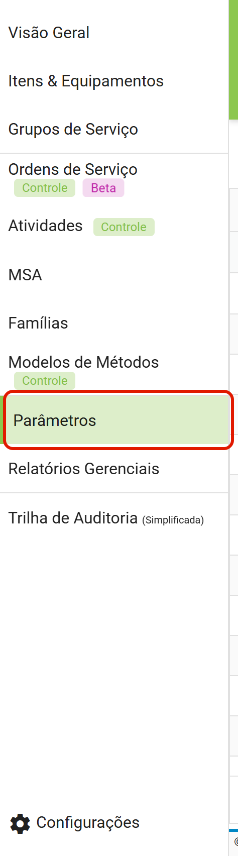 Passo1 parametros no menu lateral