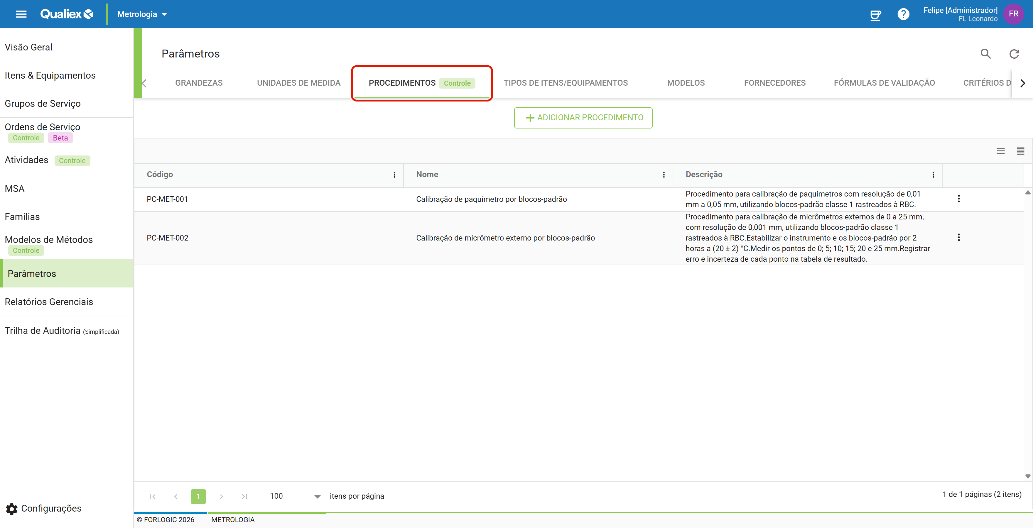 Passo2 aba procedimentos com selo controle