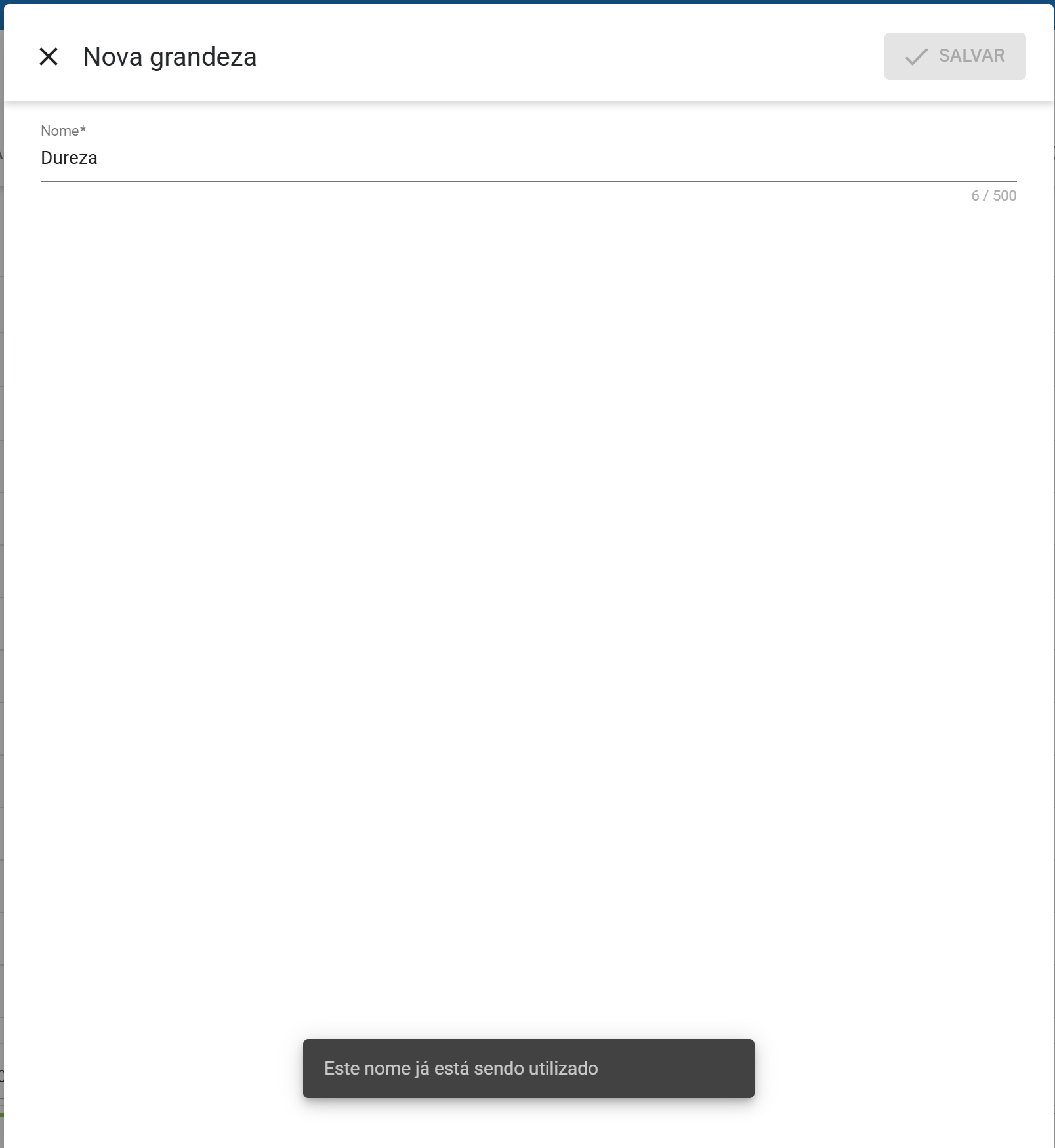 Grandeza na listagem