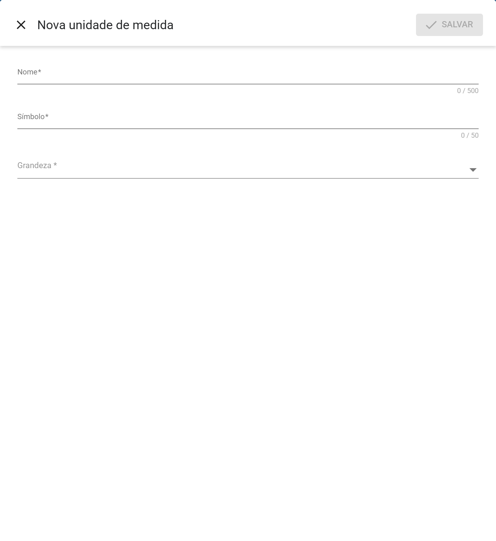 Formulario nova unidade de medida