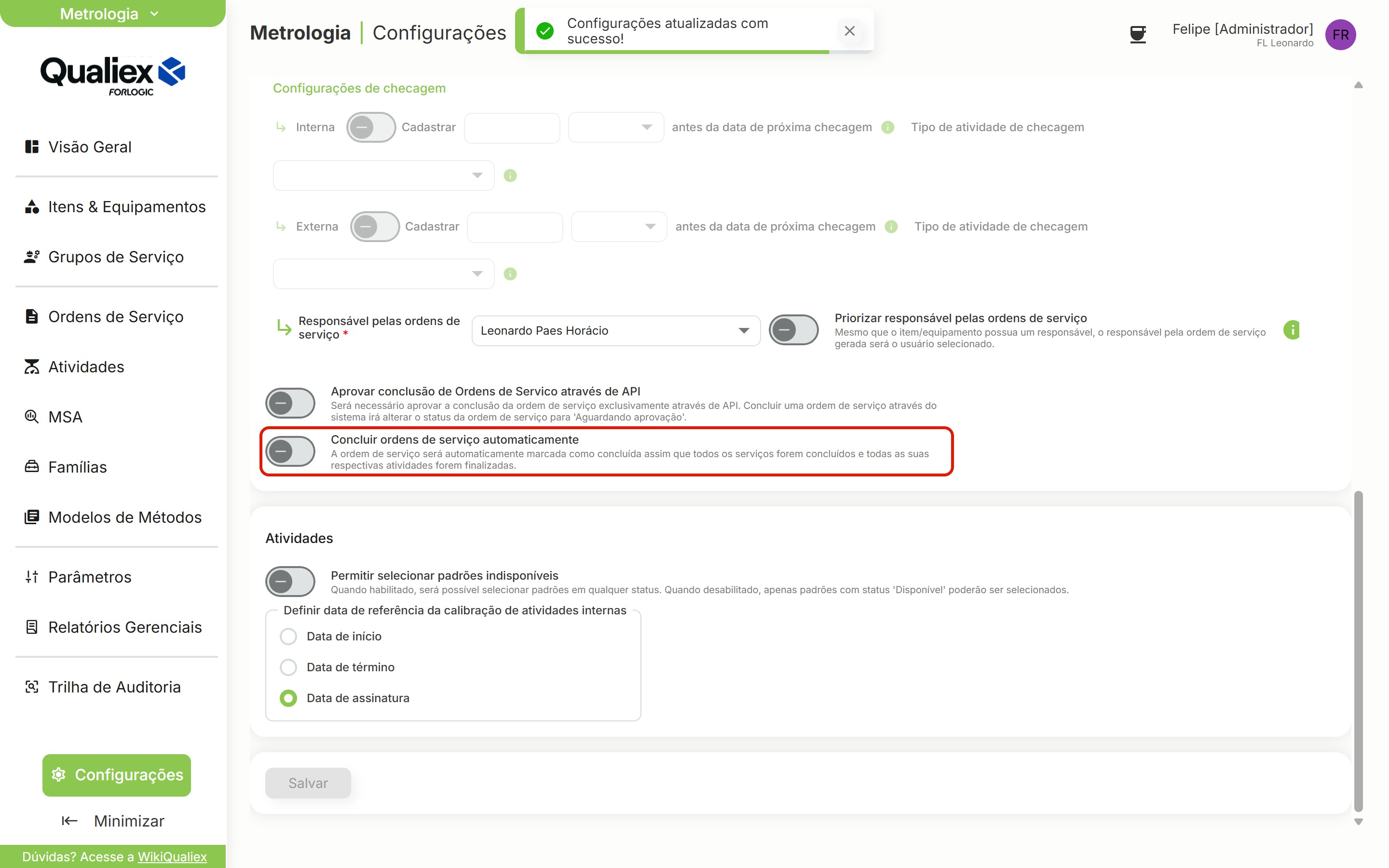 Configuracao restaurada ao estado original