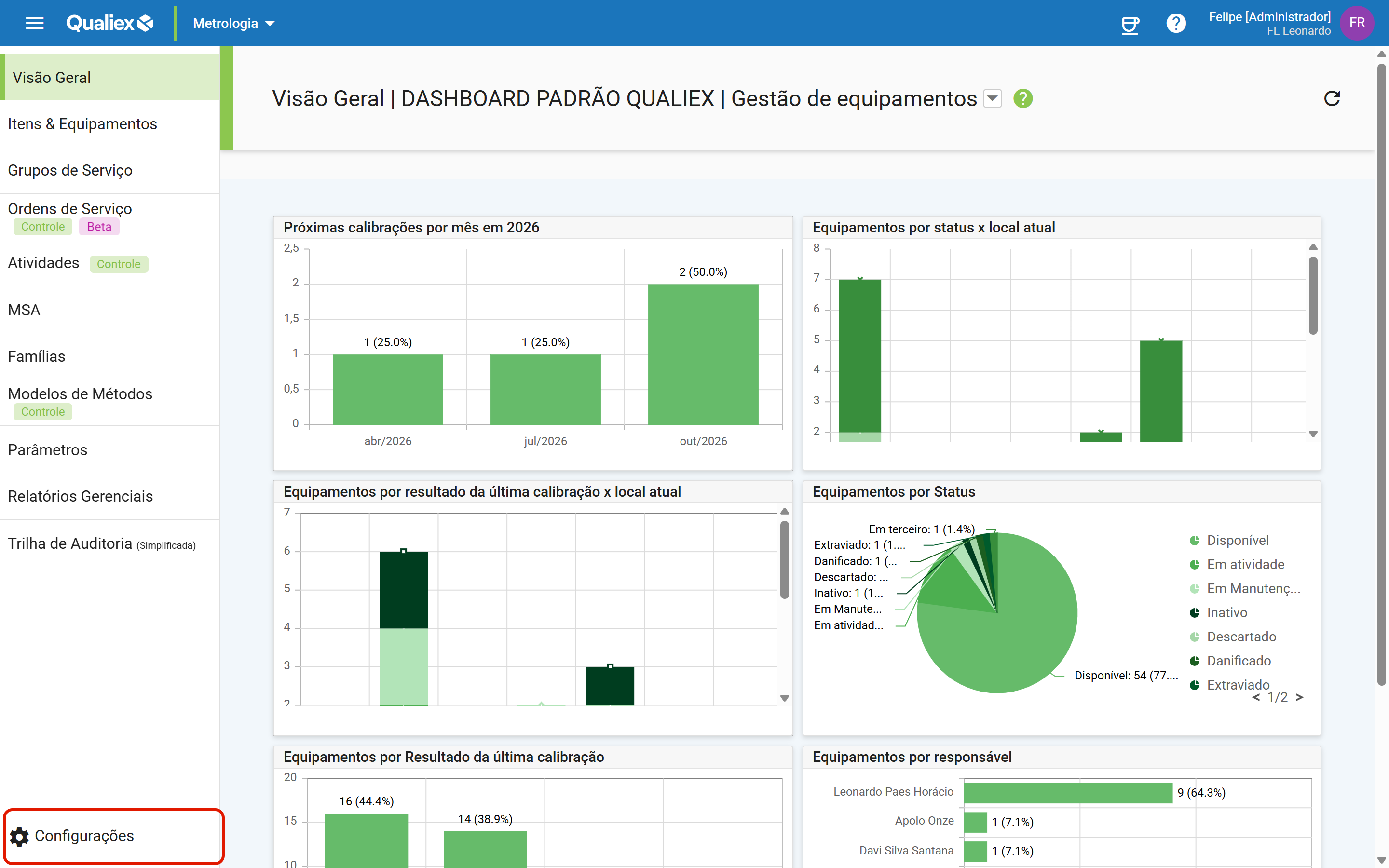 Menu configuracoes sem selo controle