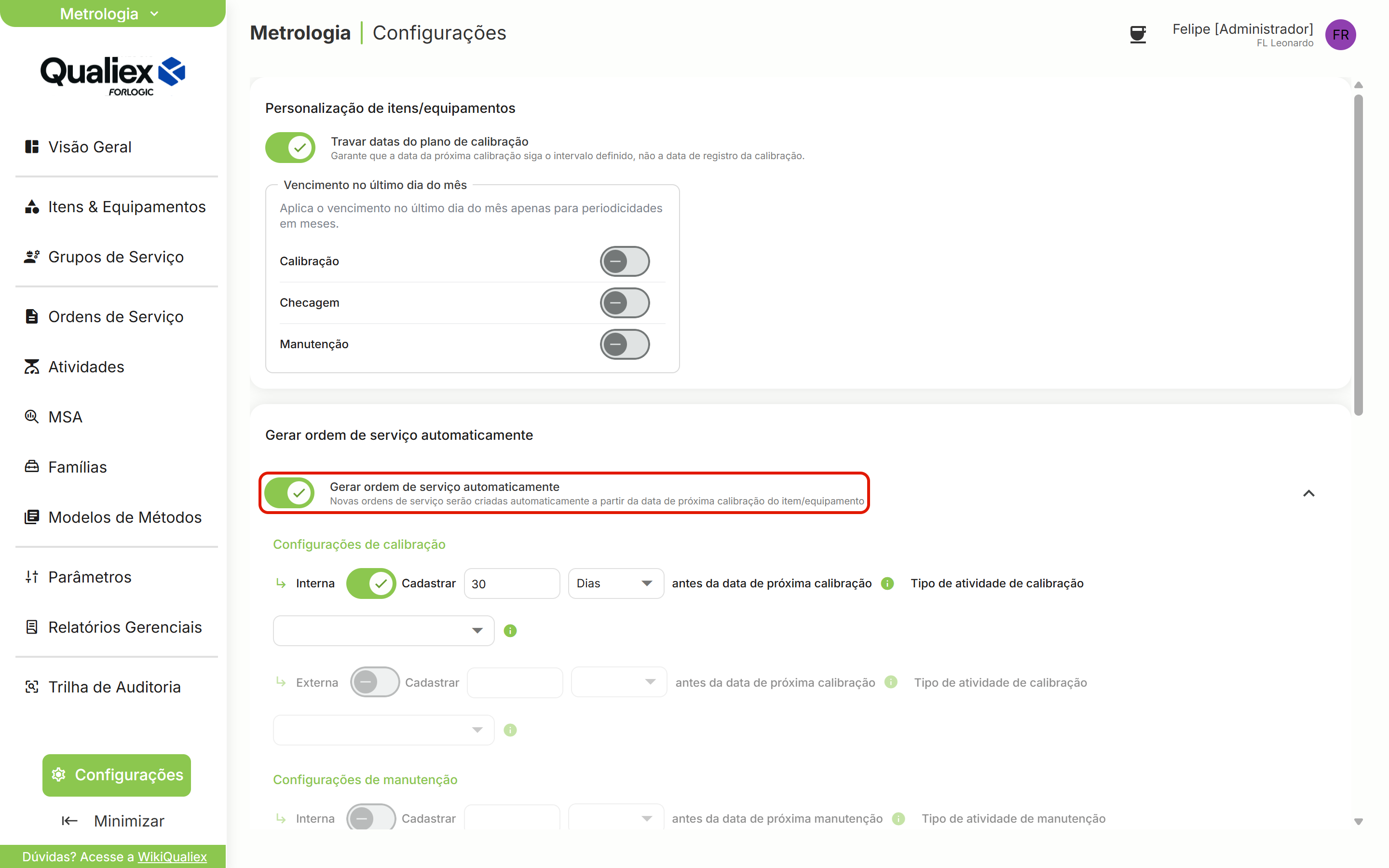 Interruptor gerar ordem de servico automaticamente