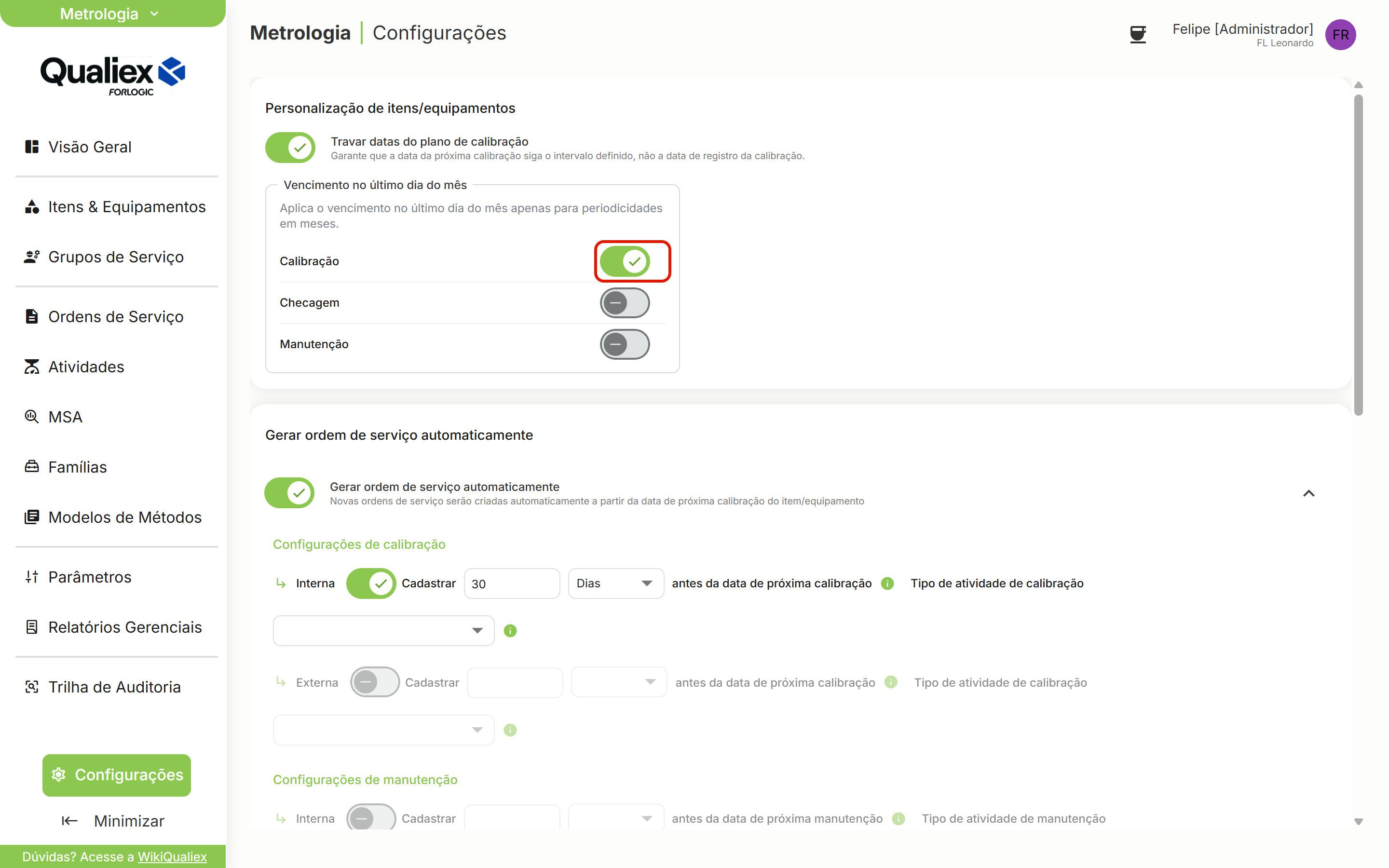 Calibracao ligada
