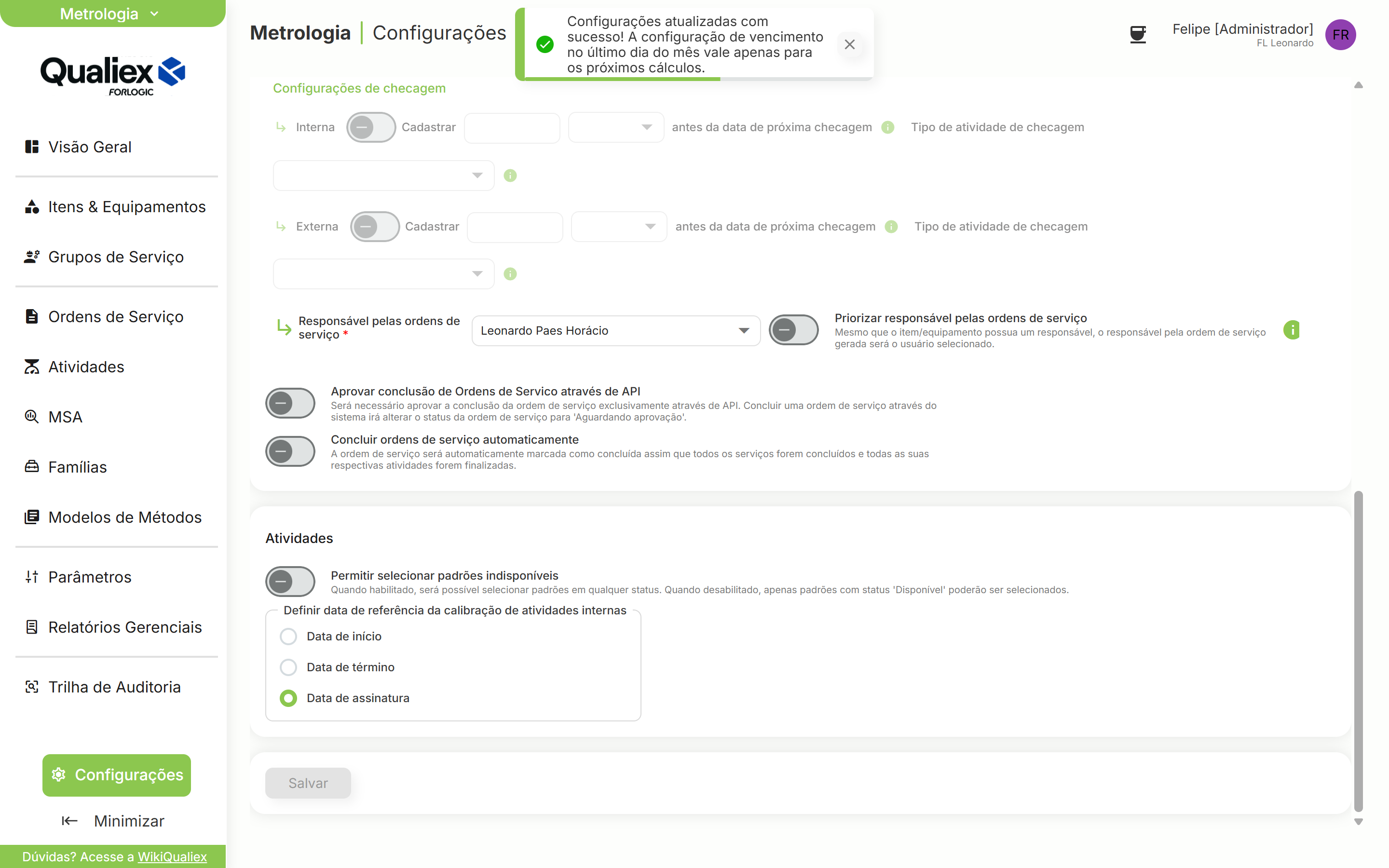Mensagem vale apenas para os proximos calculos