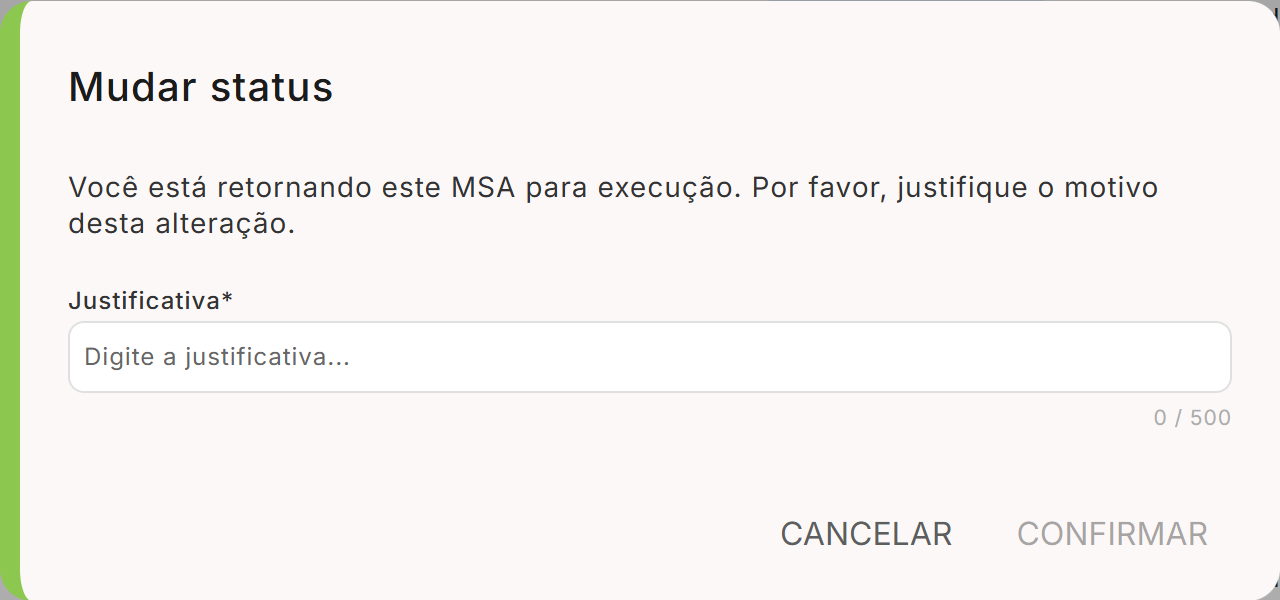 Dialogo mudar status retorno