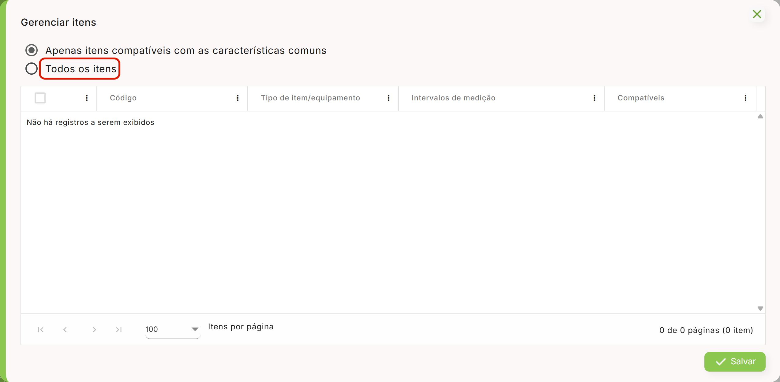 Opcao todos os itens